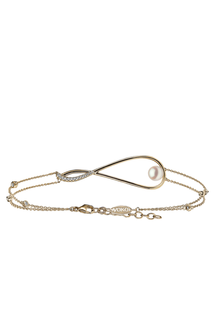 Sleek Chain Bracelet, 18k Yellow Gold, Diamond & Akoya Pearl